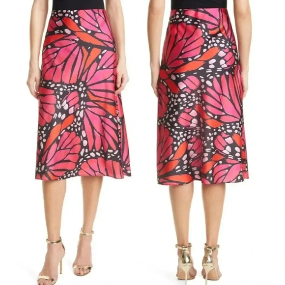 {Milly} Fion Graphic Butterfly Bias Cut Satin Skirt - Picture 4 of 17